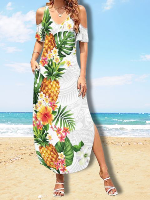 Long Dress hawaii white - Hawaiian Dresses for Women Long Dress hawaii white