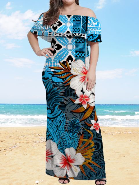 hawaiian off shoulder blue - Hawaiian Dresses for Women hawaiian off shoulder blue - Hawaiian Dresses for Women