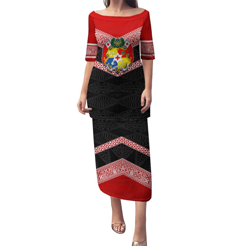 Tonga Puletasi Tonga Coat of Arms with Seamless Tapa Ngatu Pattern