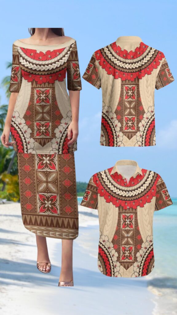 samoa red couple outfit - samoa traditional clothing
