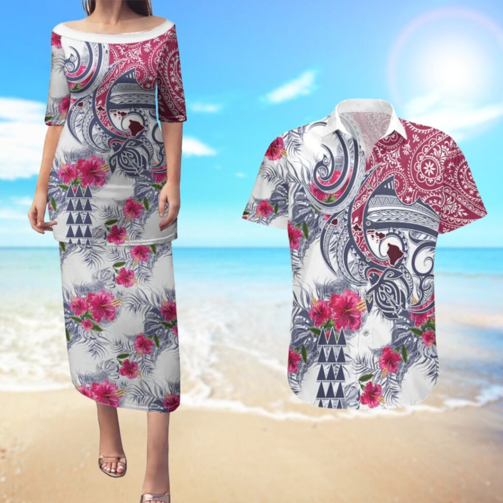 Hawaii Kakau Mix Paisley Pattern Couples Matching Puletasi Dress and Hawaiian Shirt Polynesian Tropical Unique Style - hawaiian dress for party