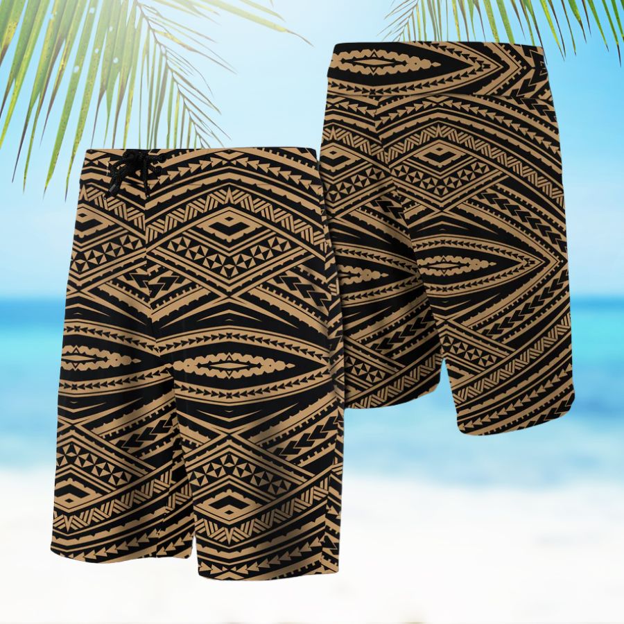 Hawaii Polynesian Tatau Board Shorts Gold - hawaiian dress for party