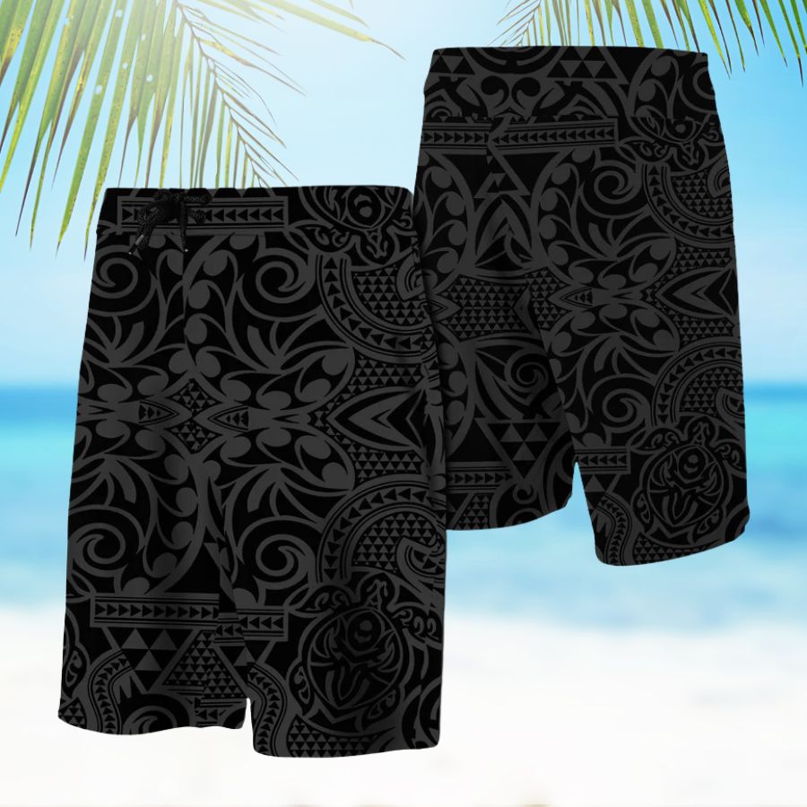 Hawaii Polynesian Tribal Turtle Board Shorts Grey - hawaiian dress for party