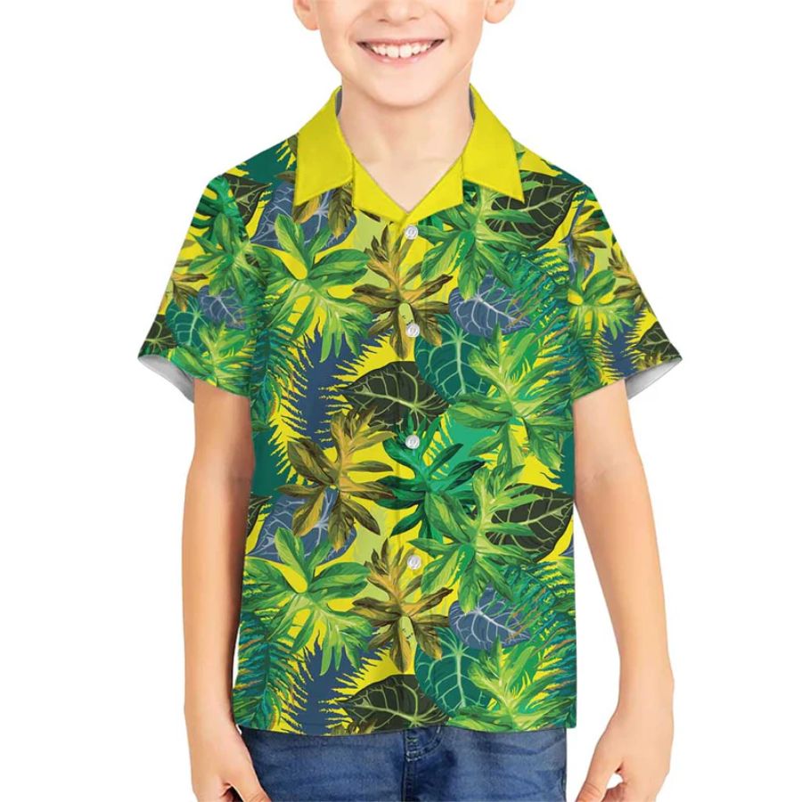 Hawaii Summer Tropical Leaves Kid Hawaiian Shirt - Back to School Clothing for Island Student Hawaii Summer Tropical Leaves Kid Hawaiian Shirt