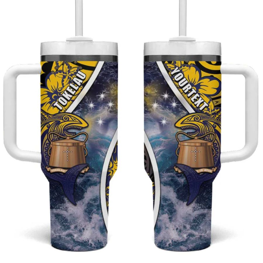 Personalised Tokelau Tumbler With Handle National Badge Waves Style - hawaiian dress for party