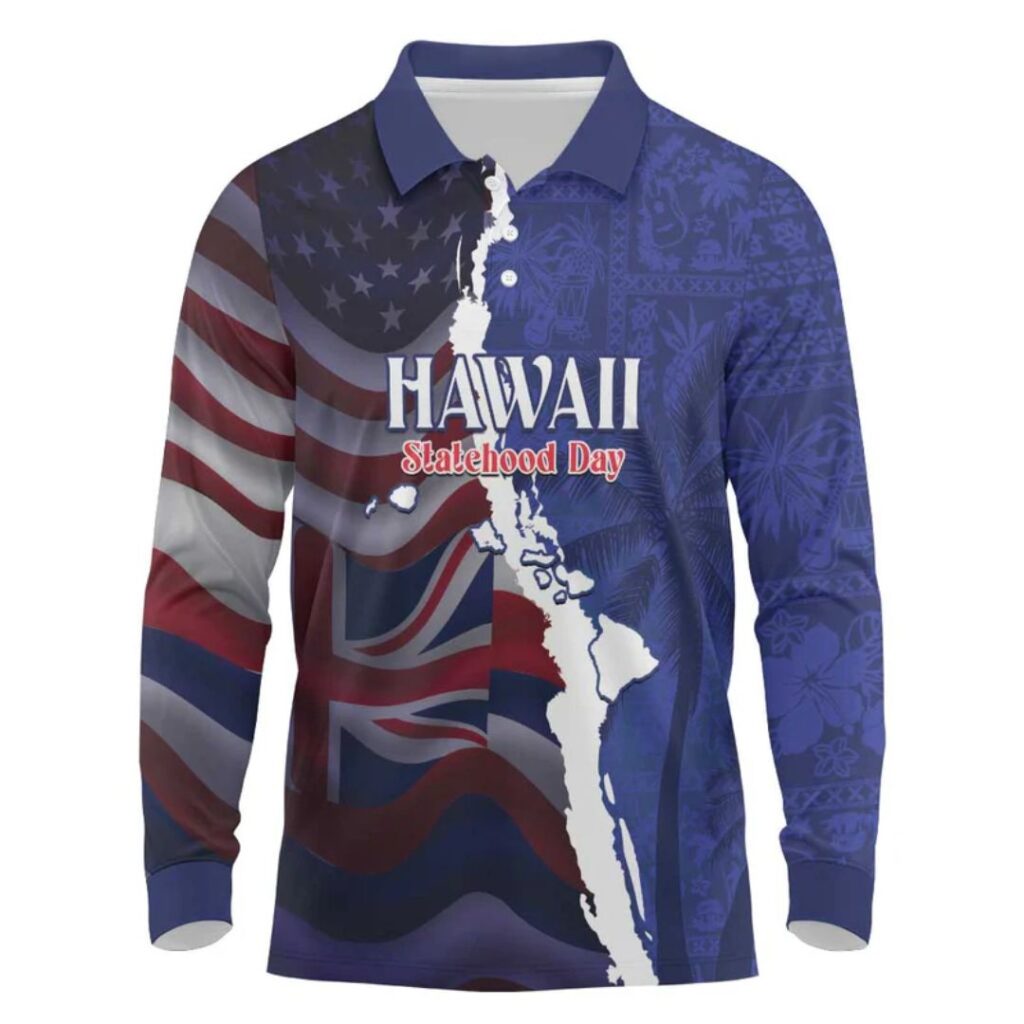 Personalized Hawaii Statehood Day Long Sleeve Polo Shirt 66th Anniversary