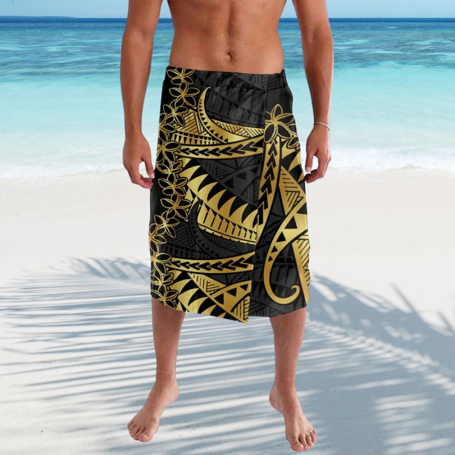Polynesia Lavalava Black Gold Fancy Plumeria - hawaiian dress for party