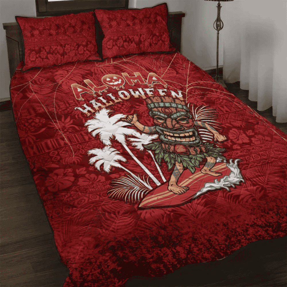 Aloha Halloween Quilt Bed Set Skeleton Surfing LT05