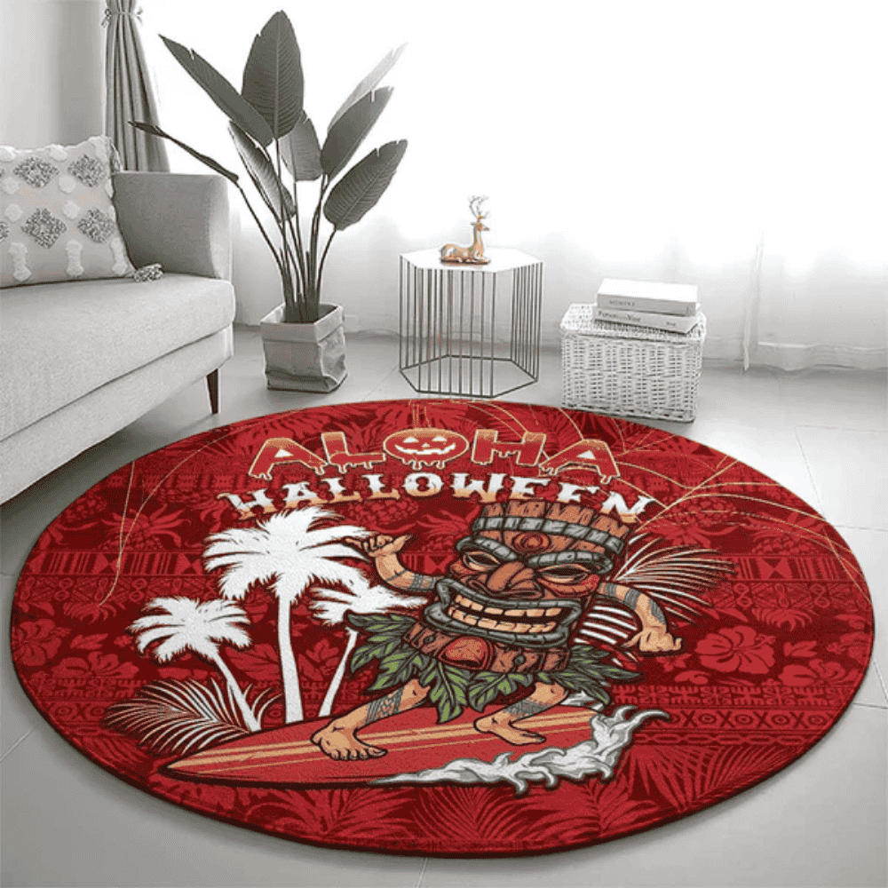 Aloha Halloween Round Carpet Skeleton Surfing LT05