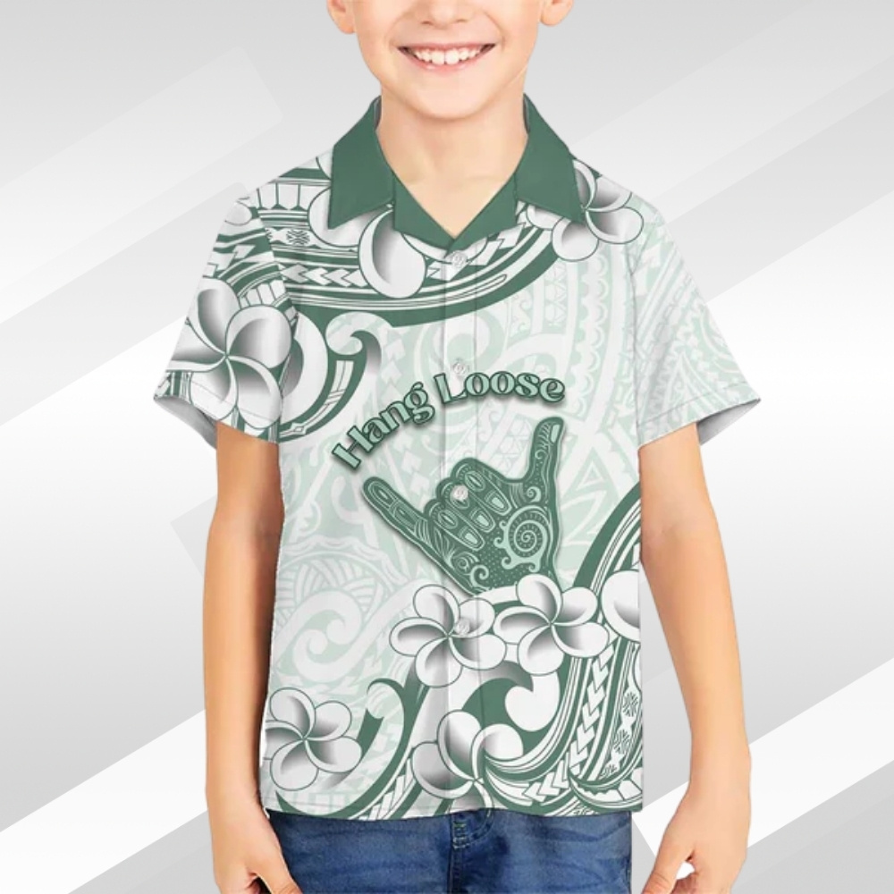 Aloha Hawaii Shaka Kid Hawaiian Shirt Hang Loose Mint Version DT05