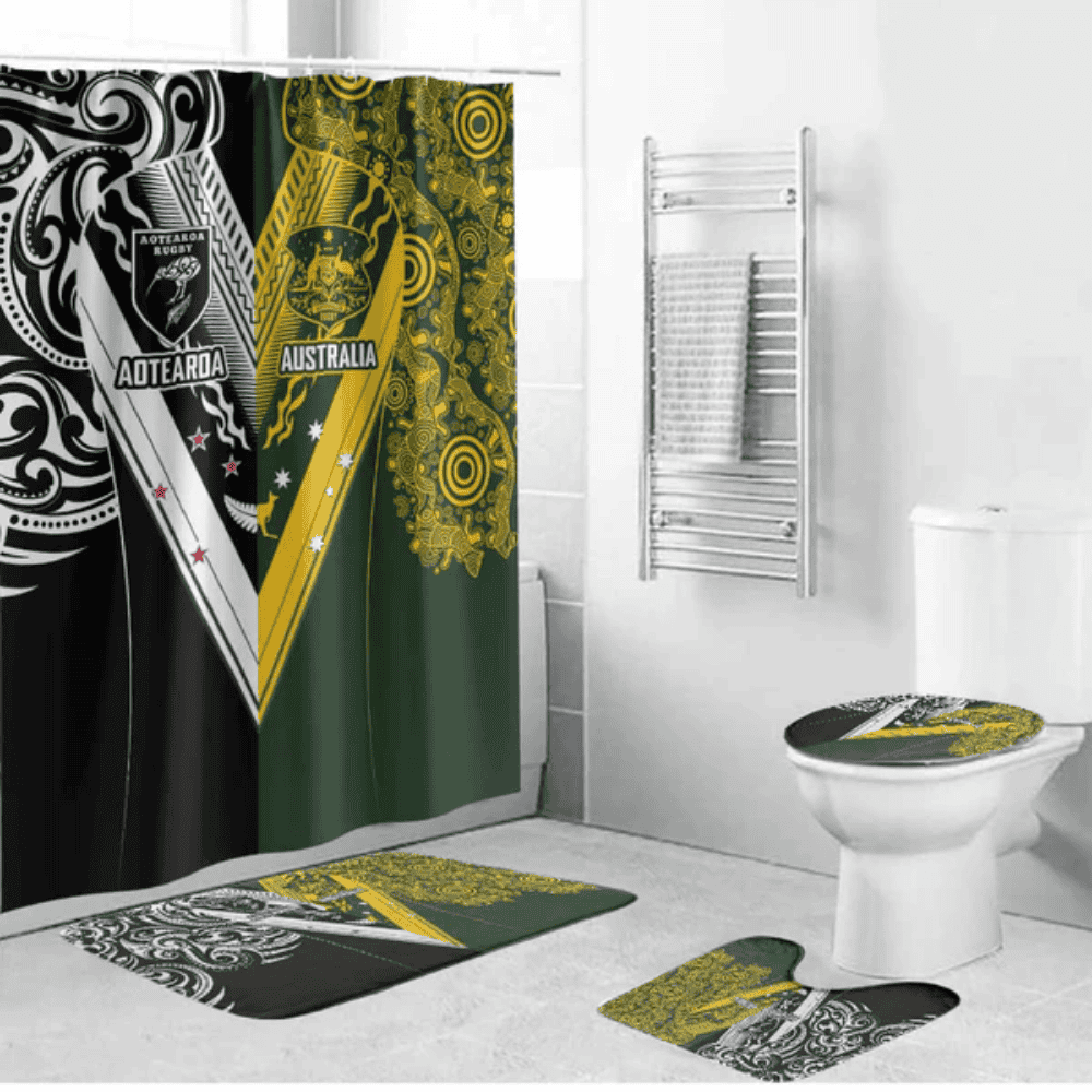 Aotearoa Australia Rugby Bathroom Set Maori and Aboriginal Art Sporty Style LT03