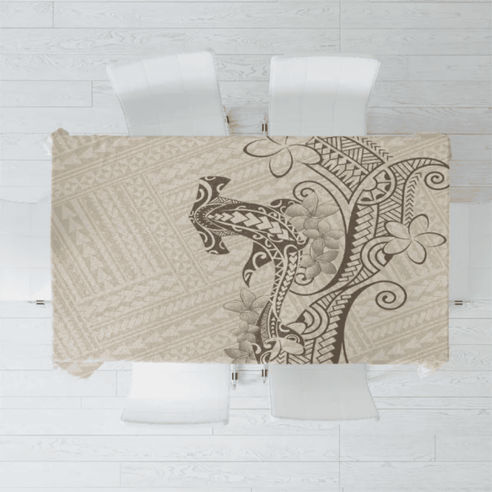 Beige Hawaii Tablecloth Hammerhead Shark Tattoo Curve Polynesian LT14