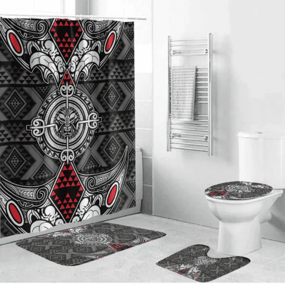 Black Aotearoa Taniko Motif Bathroom Set Vintage Maori New Zealand Tribal Art Pattern LT9