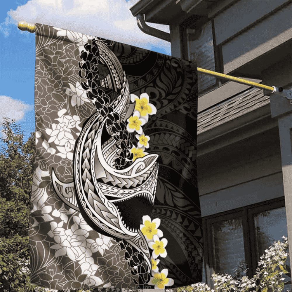 Brown and Black Hawaii Shark Tattoo Garden Flag Puakenikeni Lei Plumeria Polynesian Pattern LT14