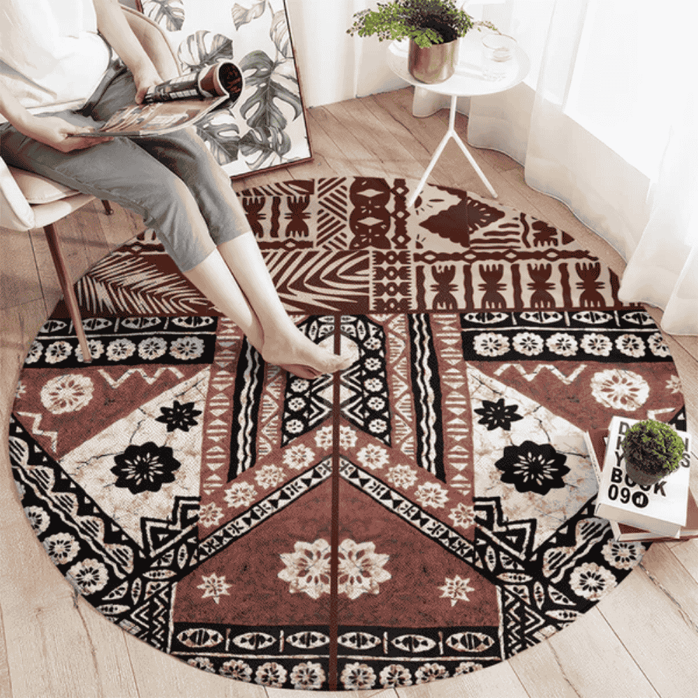 Bula Fiji Round Carpet Unique Masi Tapa Pattern LT14