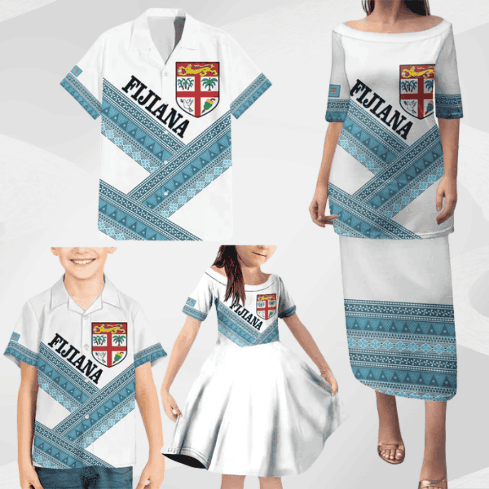 Custom Fiji Tapa Rugby 2025 Family Matching Puletasi and Hawaiian Shirt Go Champions Fijiana LT14