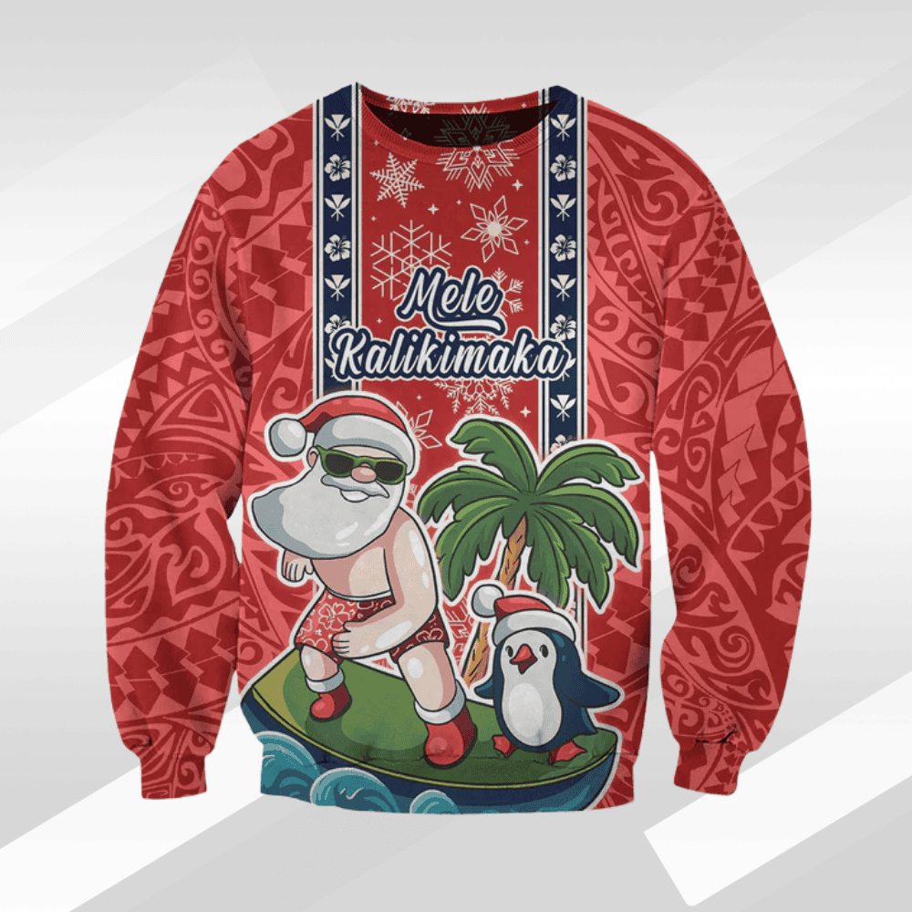 Custom Hawaii Christmas Sweatshirt The Santa Surfing Hawaii Xmas Style LT03
