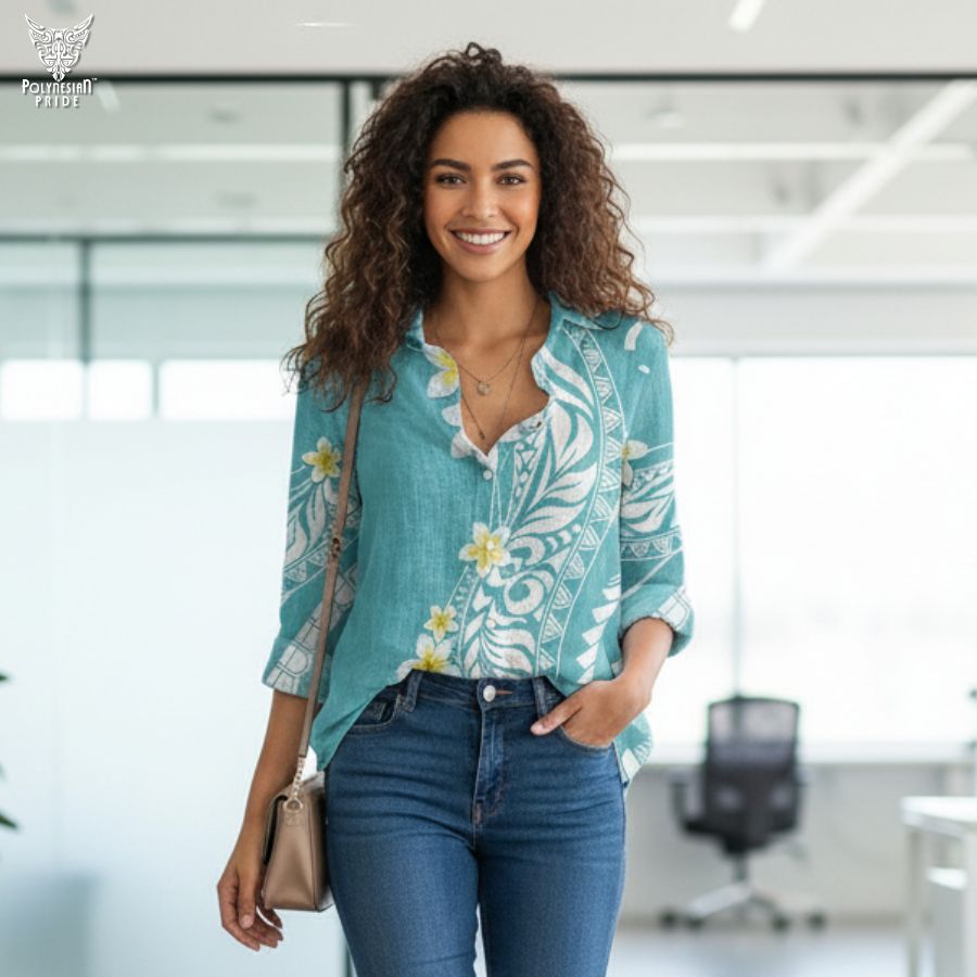 Hawaii Aloha Women Casual Shirt Plumeria Vintage