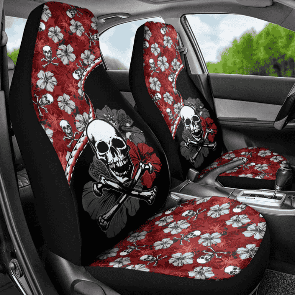 Hawaii Halloween Car Seat Cover Hibiscus Skull Kakau Pattern LT01