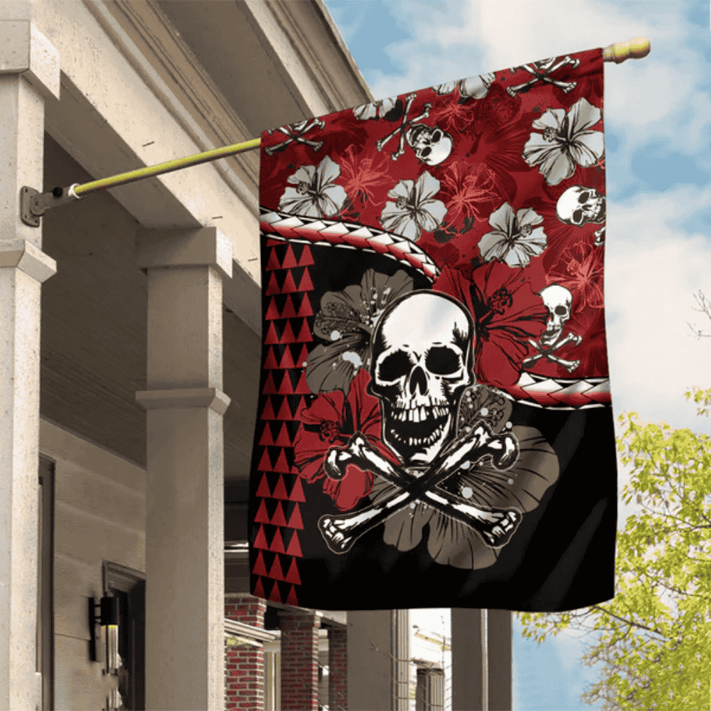 Hawaii Halloween Garden Flag Hibiscus Skull Kakau Pattern LT01