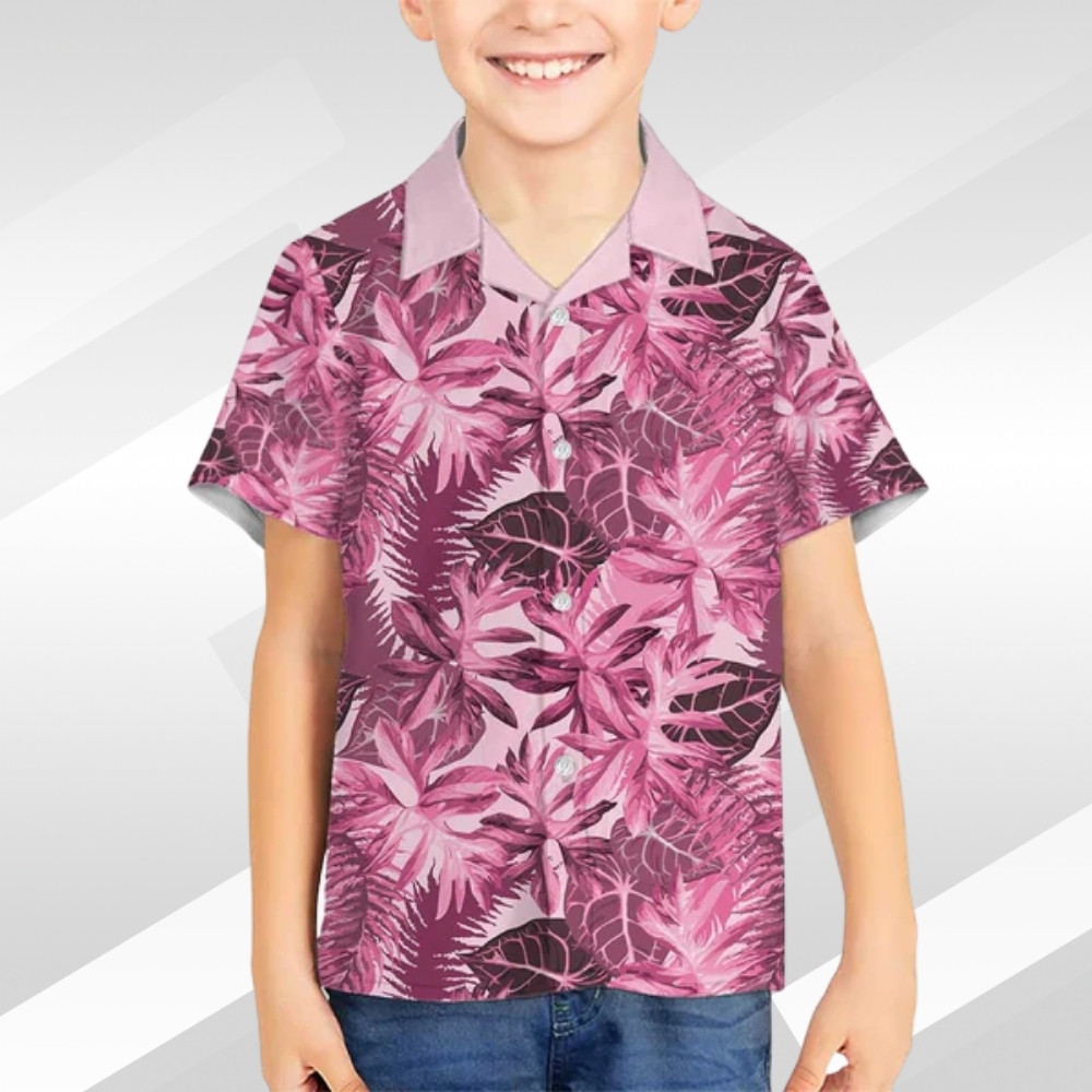 Hawaii Pink Tropical Leaves Kid Hawaiian Shirt LT01