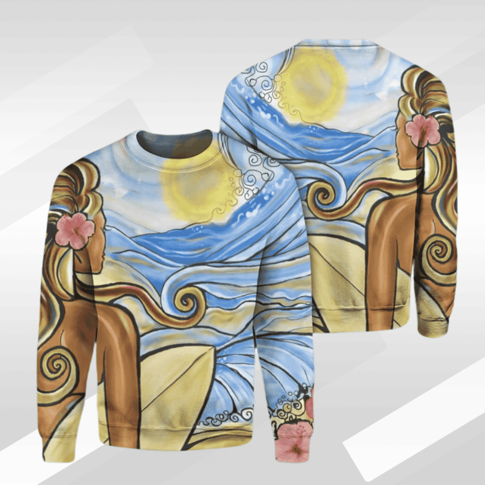 Hawaii The Girl Surfing Wave Sweatshirt - AH