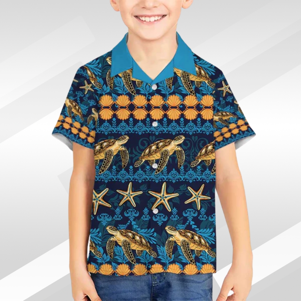 Hawaii Turtles Starfish Unique Pattern Kid Hawaiian Shirt LT01