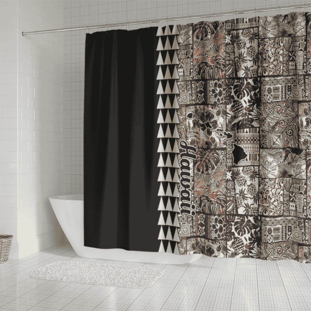 Hawaiian Quilt Shower Curtain Hibiscus Kakau Vintage Style LT01