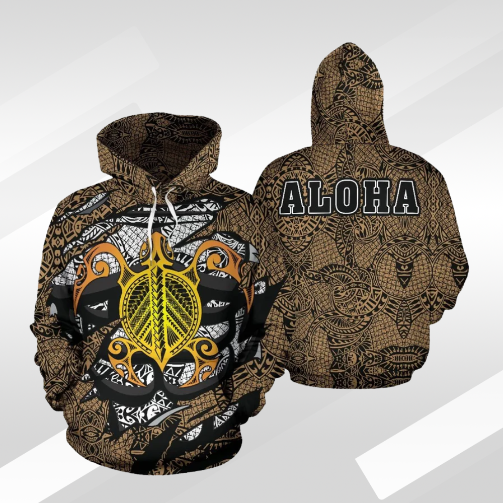 Honu Polynesian Gold Hawaii Turtle Hoodie