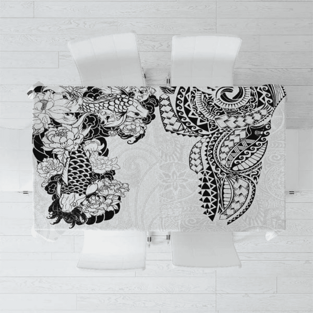 Japanese Irezumi and Hawaiian Polynesian Art Tattoo Tablecloth White Color LT03