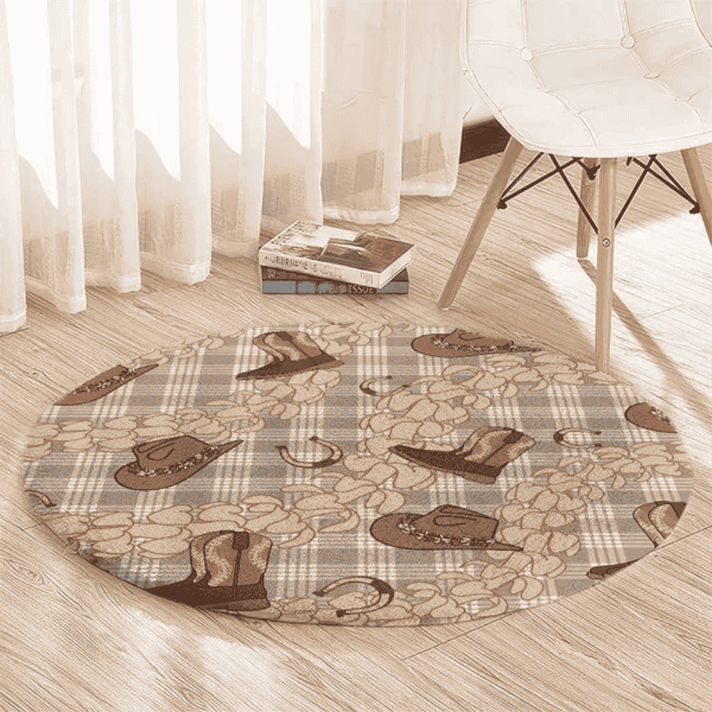 Khaki Palaka Hawaii Cowboy Round Carpet Puakenikeni Lei Paniolo Papale Seamless Vibes LT14