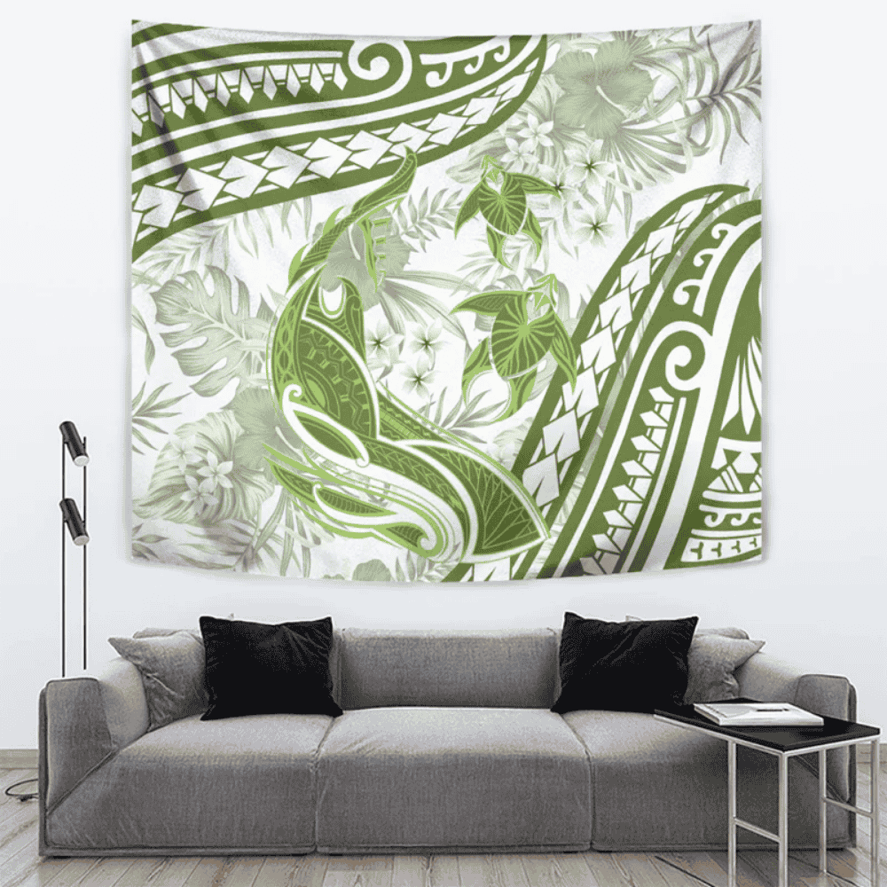 Lime Green Polynesia Tapestry Polynesian Turtle Shark Tattoo Tropical Vintage LT14