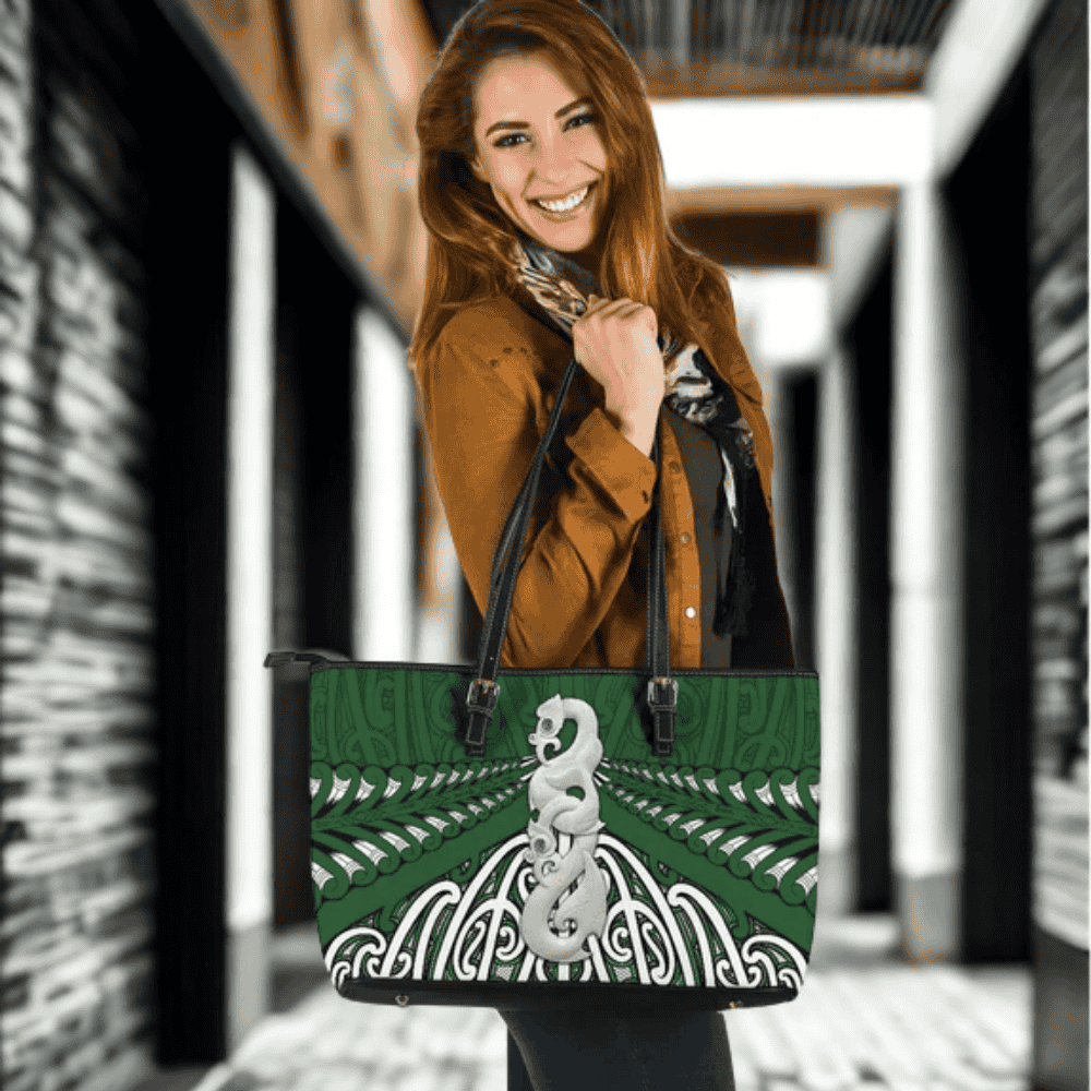 Maori Moko Tattoo Large Leather Tote, Manaia Pounamu