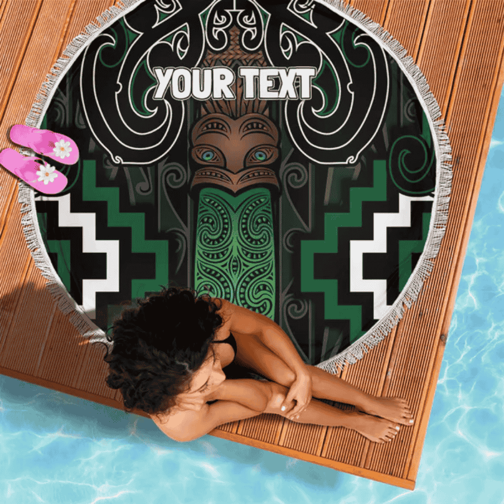 Maori Taiaha Pounamu Whakairo Personalized Beach Blanket Jade Poutama Motifs LT7