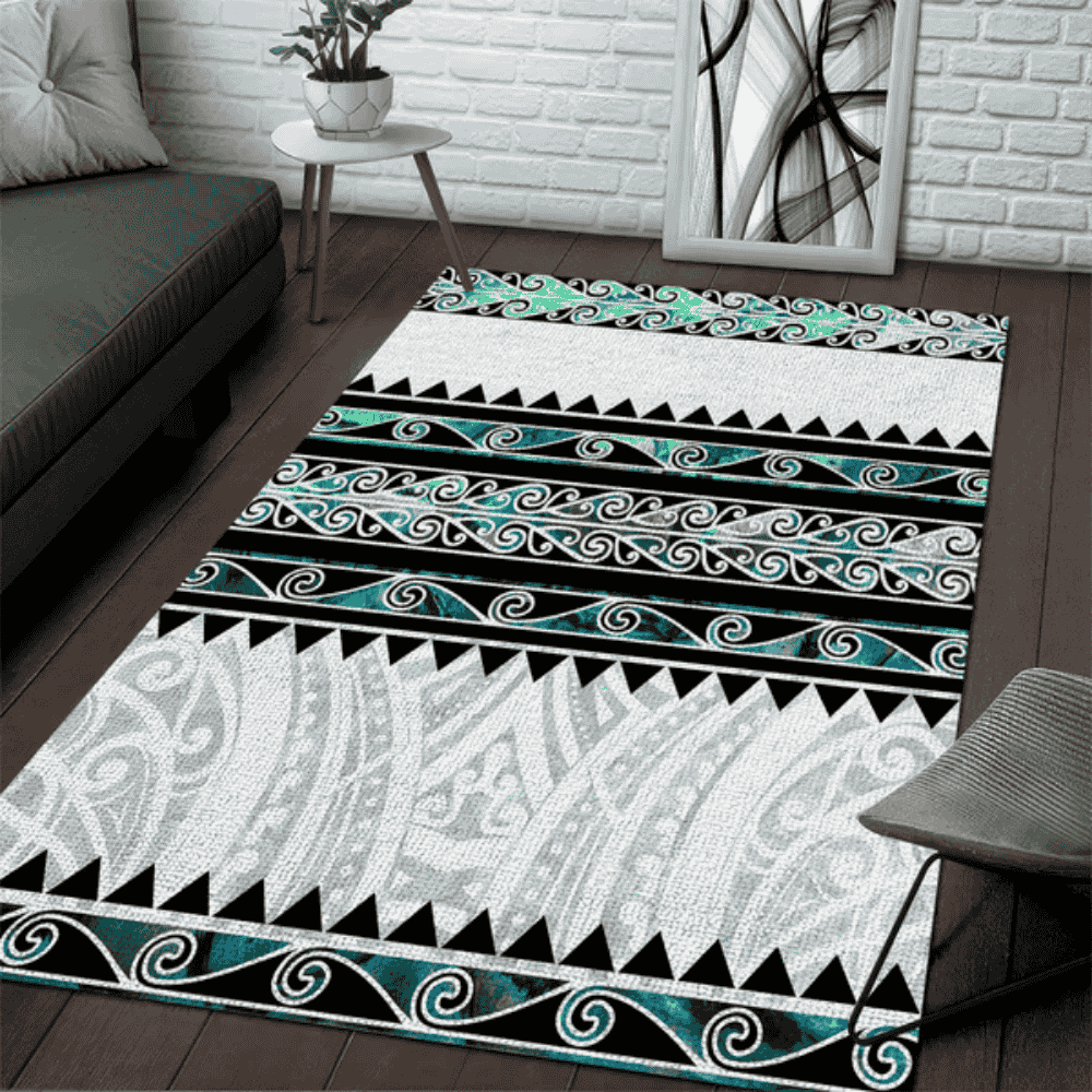 New Zealand Aotearoa Area Rug With Paua Shell Kowhaiwhai Pattern LT05