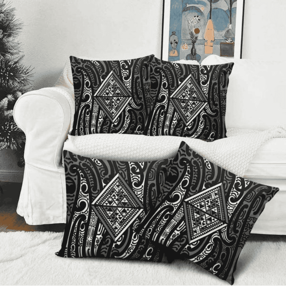 New Zealand Maori Taniko Pillow Cover Black Kowhaiwhai Puhoro LT9