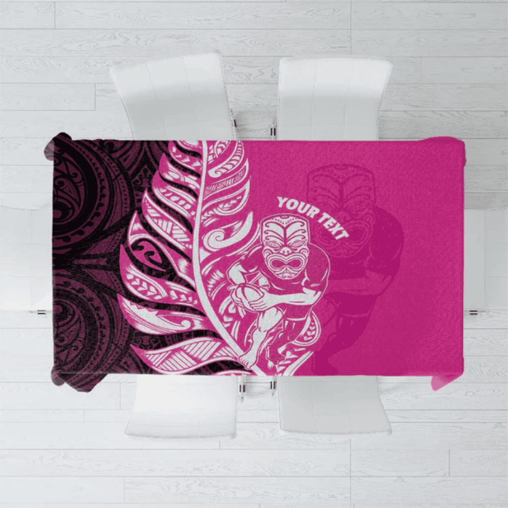 New Zealand Silver Fern Rugby Custom Tablecloth All Black Maori Pattern Pink LT14