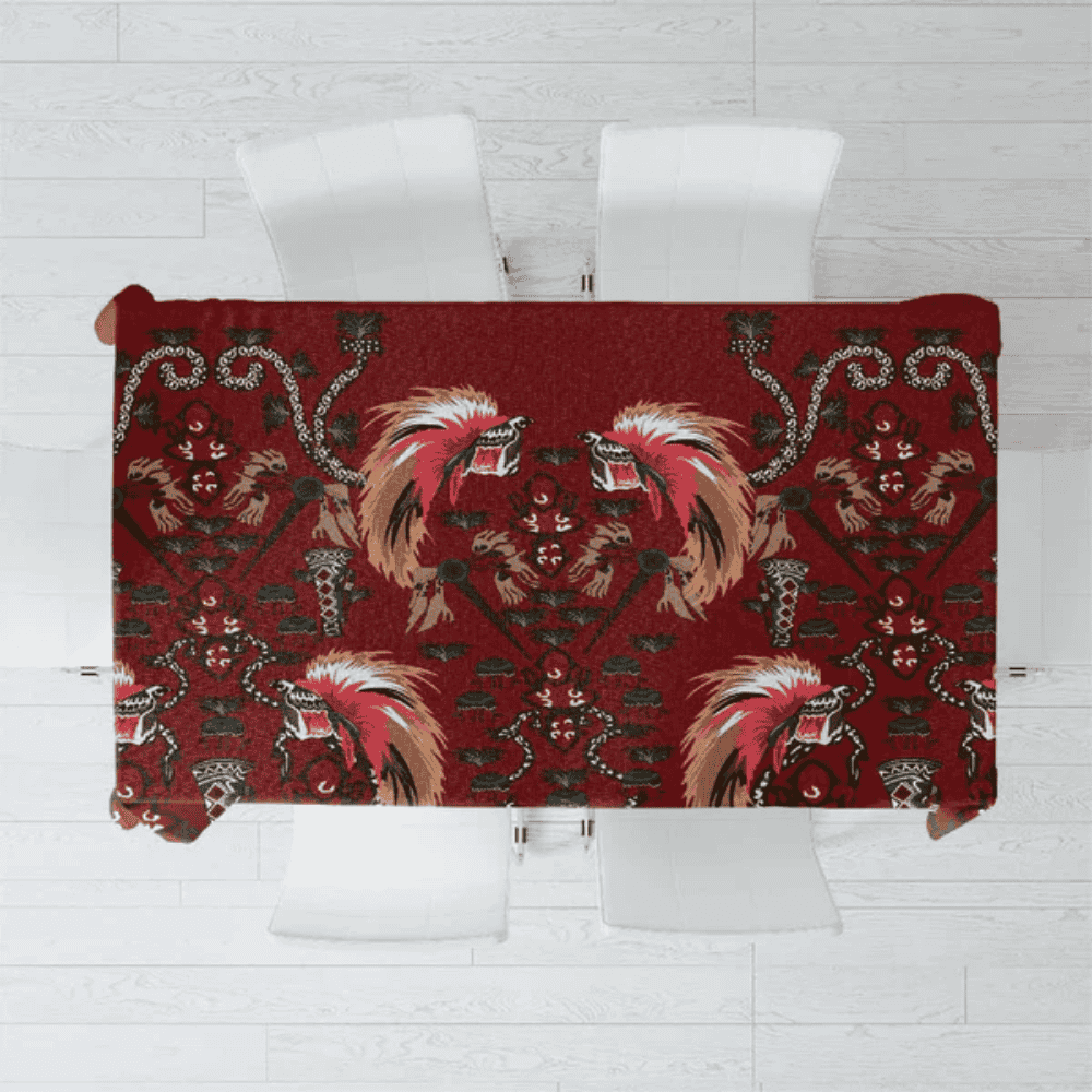 Oxblood Bird of Batik Papua Tablecloth Exotic Natural Wealth of Papua LT9