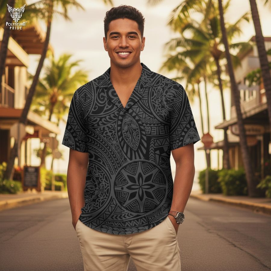 Polynesian Hawaiian Style Tribal Tattoo Gray Hawaiian Shirt