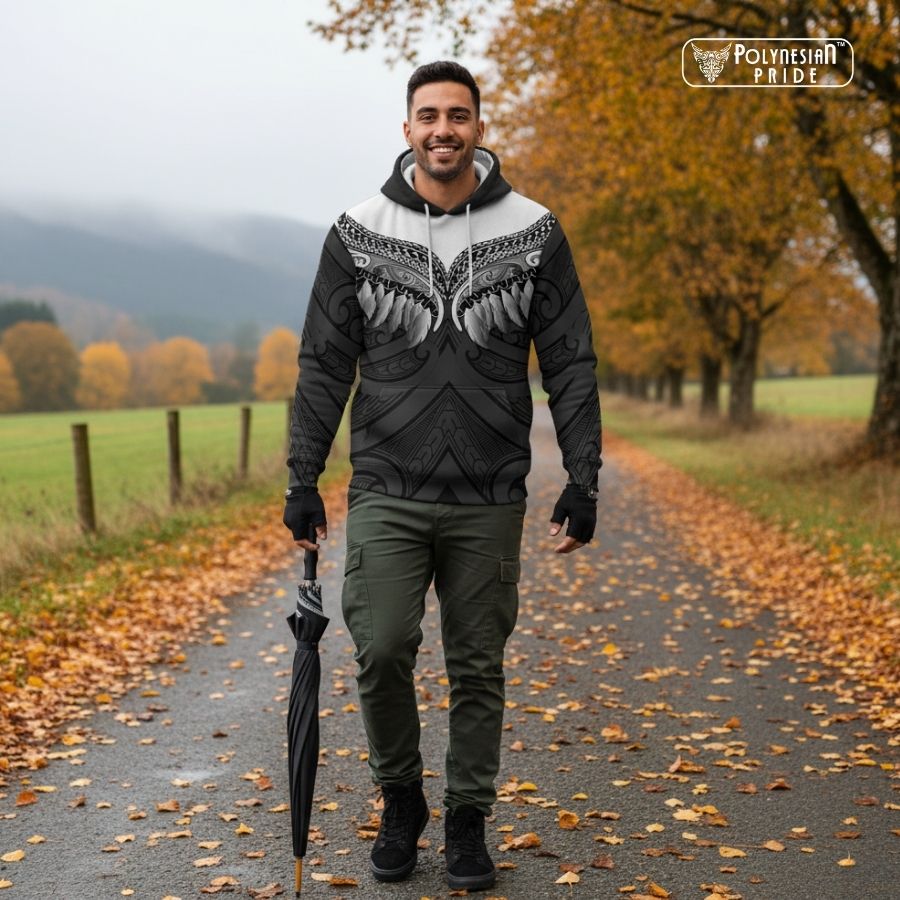 Poutama Korowai New Zealand Hoodie Aotearoa Maori Tattoo - Autumn Clothing in New Zealand