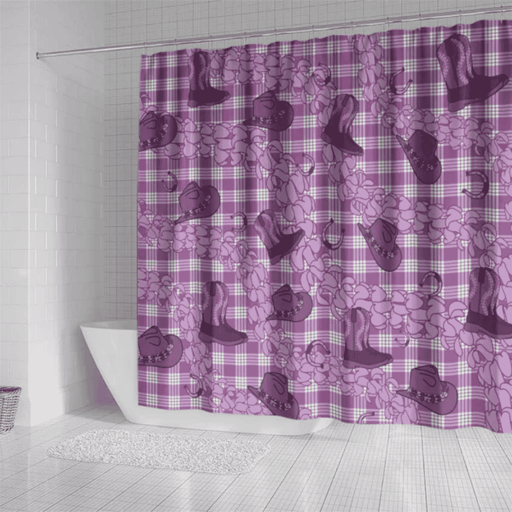 Purple Palaka Hawaii Cowboy Shower Curtain Puakenikeni Lei Paniolo Papale Seamless Vibes LT14