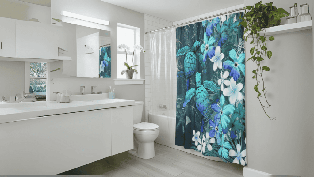 Sea Turtle Tropical Hibiscus Curtain to make a refreshing bathroom - home decor Sea Turtle Tropical Hibiscus Curtain to make a refreshing bathroom