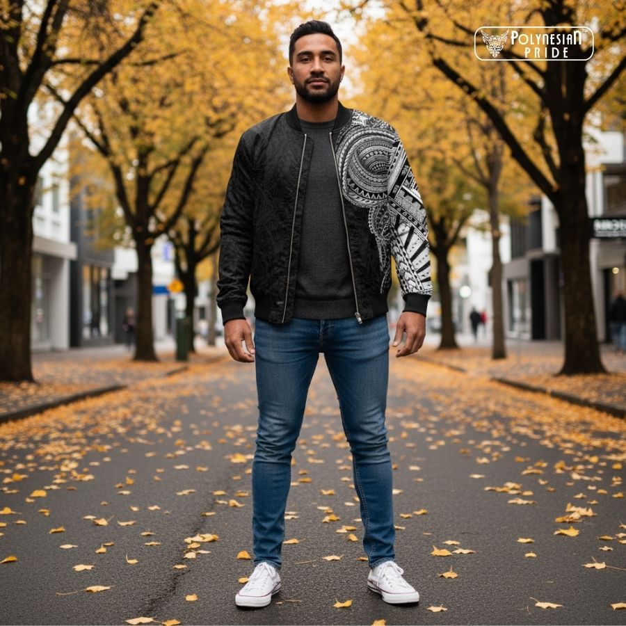 Traditional Polynesian Art Tattoos Bomber Jacket - Autumn Clothing in New Zealand