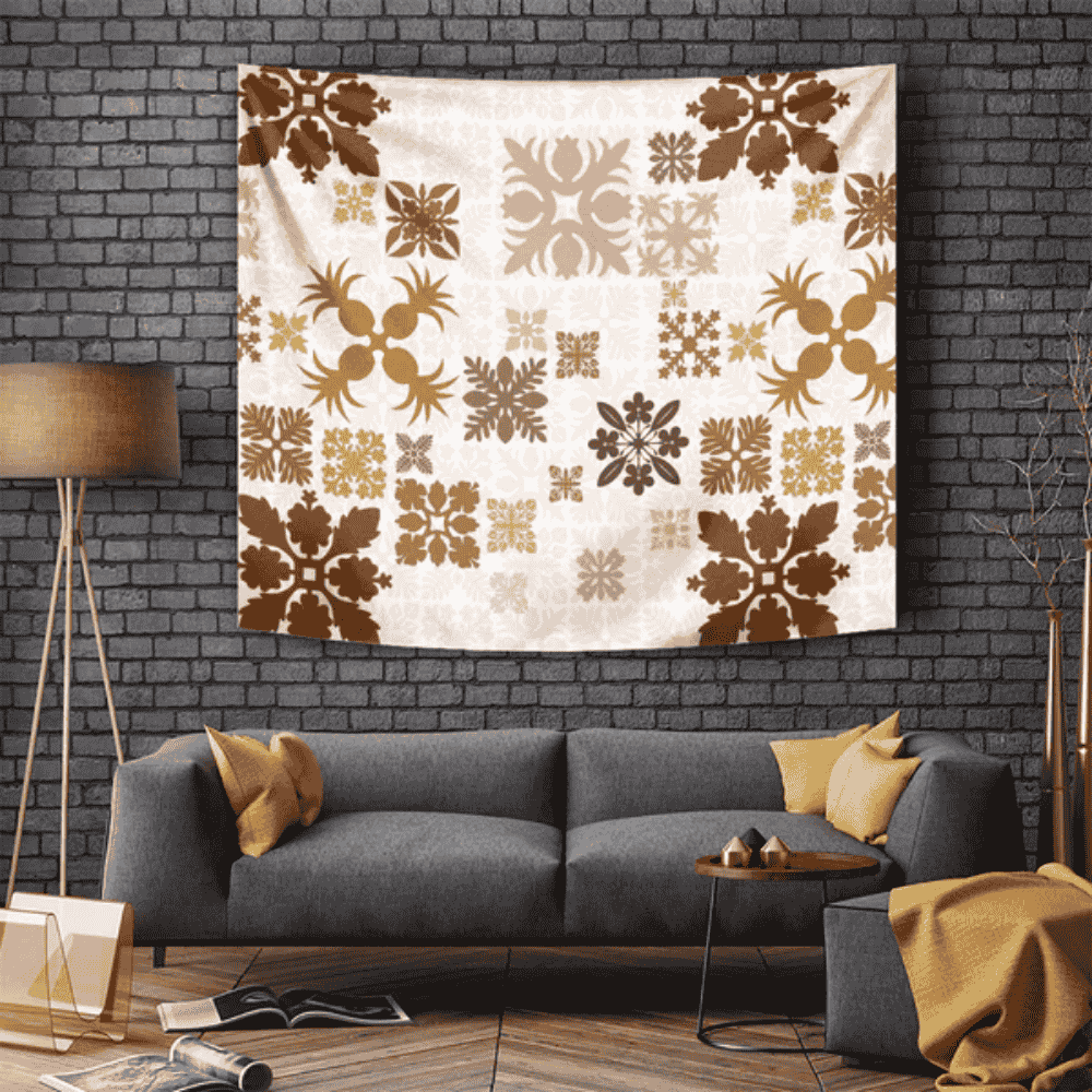 Vintage Hawaii Tapestry Hawaiian Quilt Kapa Mismatch Beige LT7