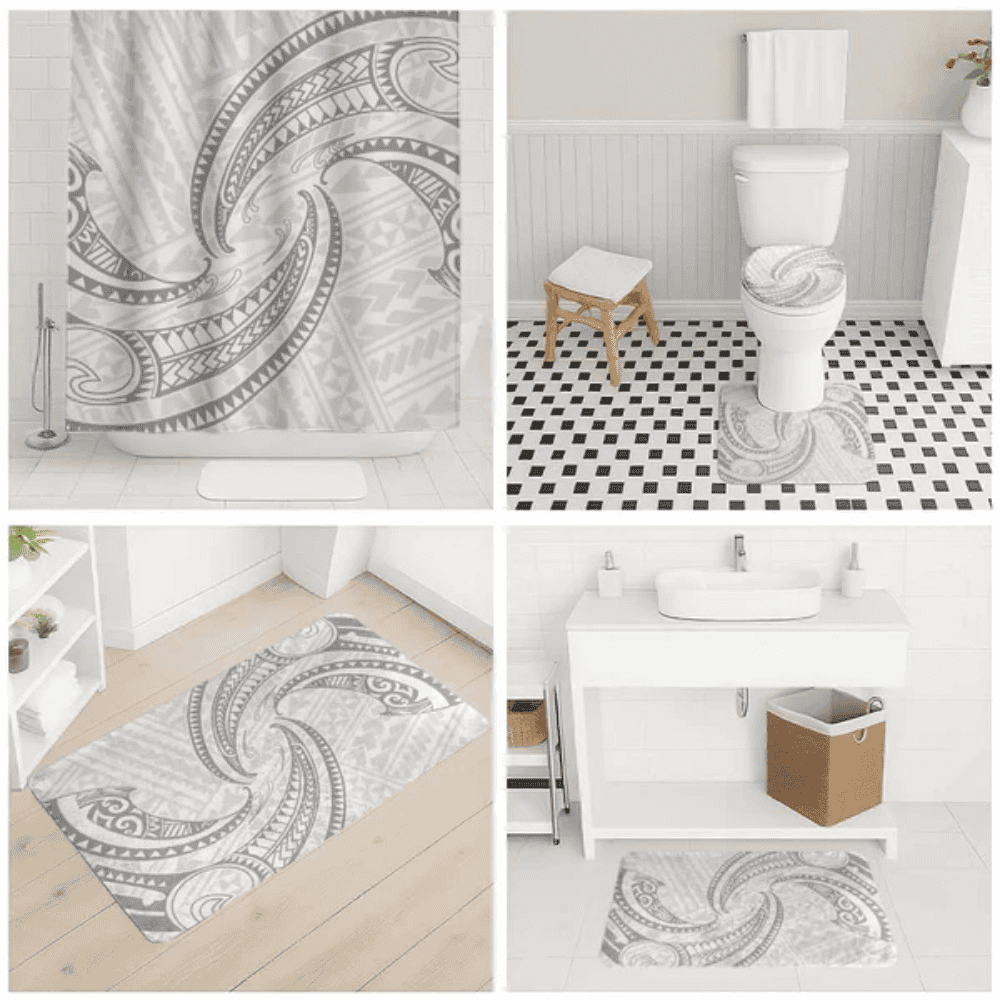 White Sunday Lotu Tamaiti Bathroom Set Polynesian Wave Pastel Gray LT9