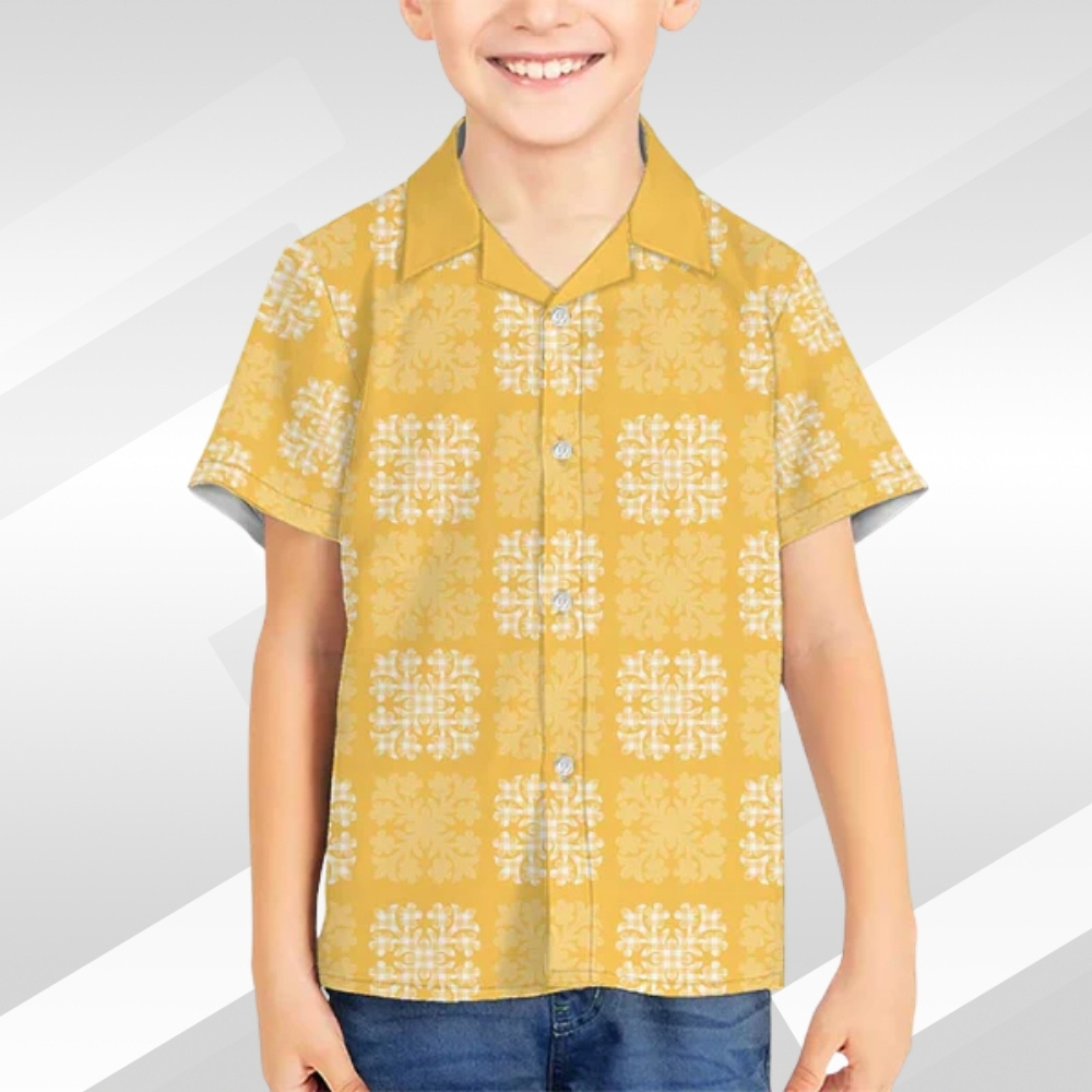 Yellow Palaka Quilt Hawaii Kid Hawaiian Shirt Traditional Hawaii-plaid Pattern LT14