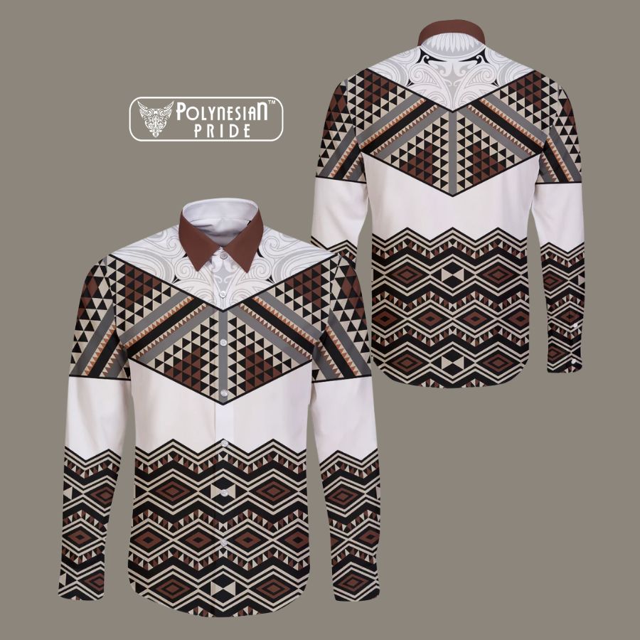Aotearoa Long Sleeve Button Shirt Taniko Art Simple Style back - Autumn Outfit Ideas in New Zealand Aotearoa Long Sleeve Button Shirt Taniko Art Simple Style back - Autumn Outfit Ideas in New Zealand