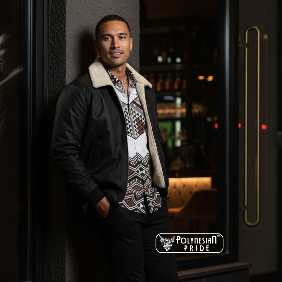 Aotearoa Long Sleeve Button Shirt Taniko Art Simple Style front - Autumn Outfit Ideas in New Zealand Aotearoa Long Sleeve Button Shirt Taniko Art Simple Style front - Autumn Outfit Ideas in New Zealand