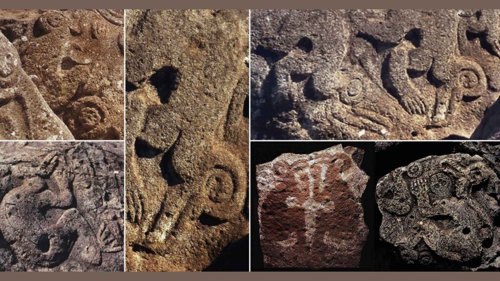 Birdman cult in easter island - easter island Ancient Rapa Nui petroglyphs depicting birdman figures and spiritual symbols carved into volcanic rock on Easter Island.