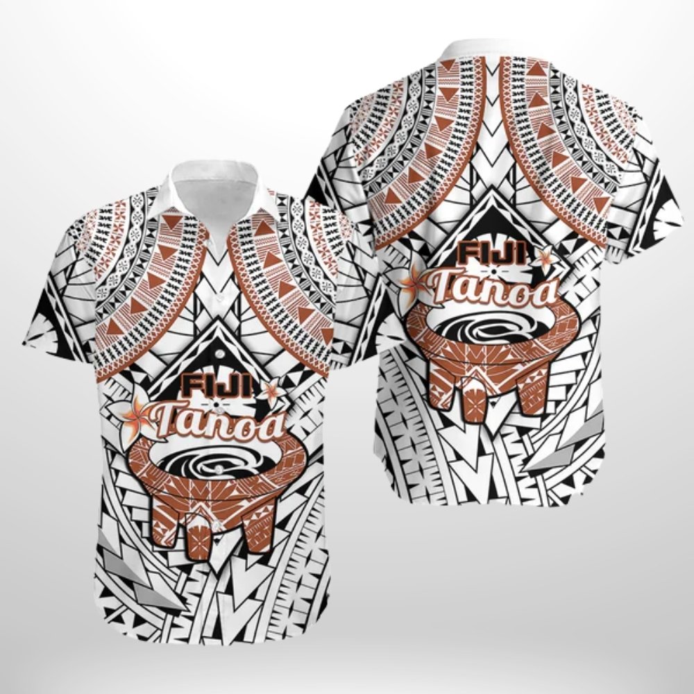 Fiji Tanoa Hawaiian Shirt Kava Bowl Fijian Tapa Brown Pattern LT14